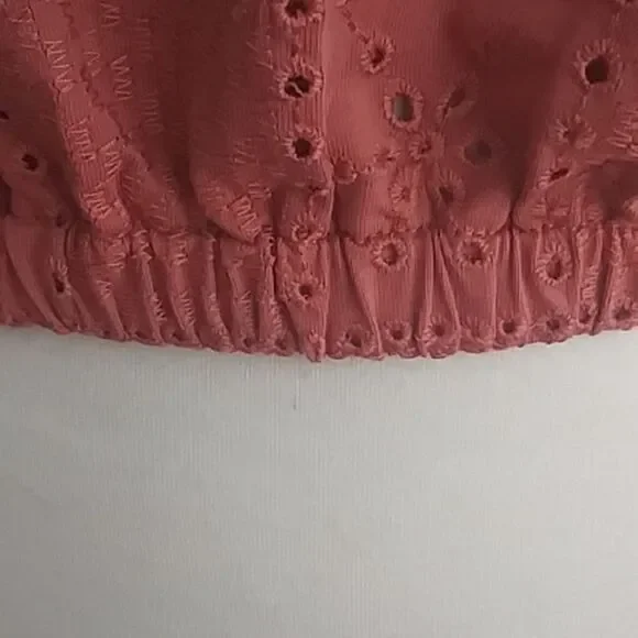 Madewell Women's Per Se Eyelet Top Cotton Rust Color Cap Sleeves Elastic… - Picture 4 of 13